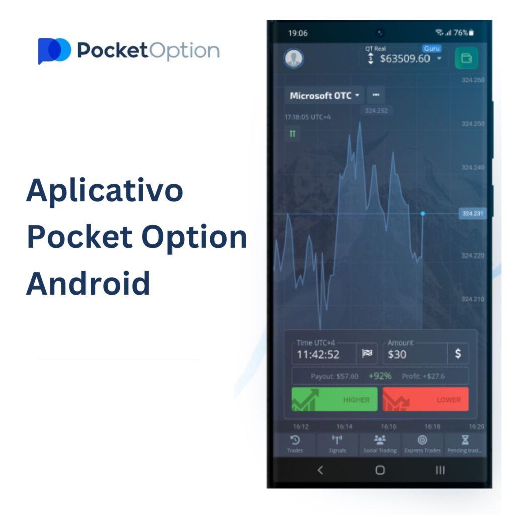 Aplicativo Pocket Option android.